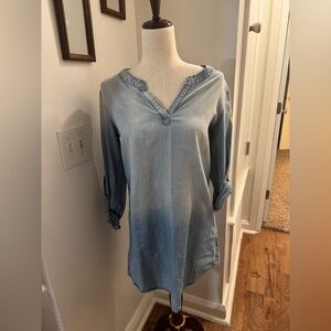 As U Wish Women’s Small S Blue Denim Chambray Dress Cuff Sleeve Lightweight